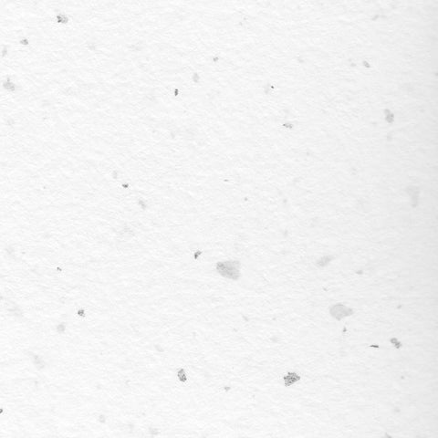 A closeup of white deckle edge hand made paper embedded with silver leaf