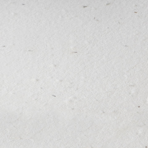 A closeup of natural white deckle edge handmade paper embedded with wildflower seeds